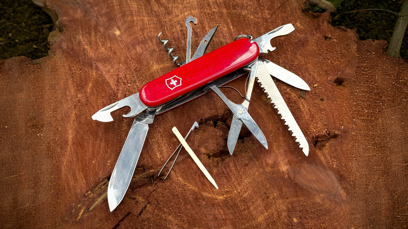 All of the tools on a Victorinox hunstman are splayed out.