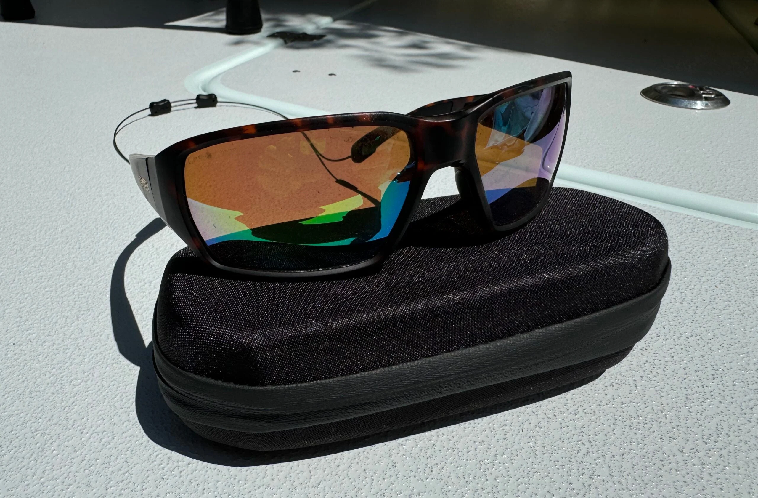 Smith Optics Hookset fishing sunglasses on boat