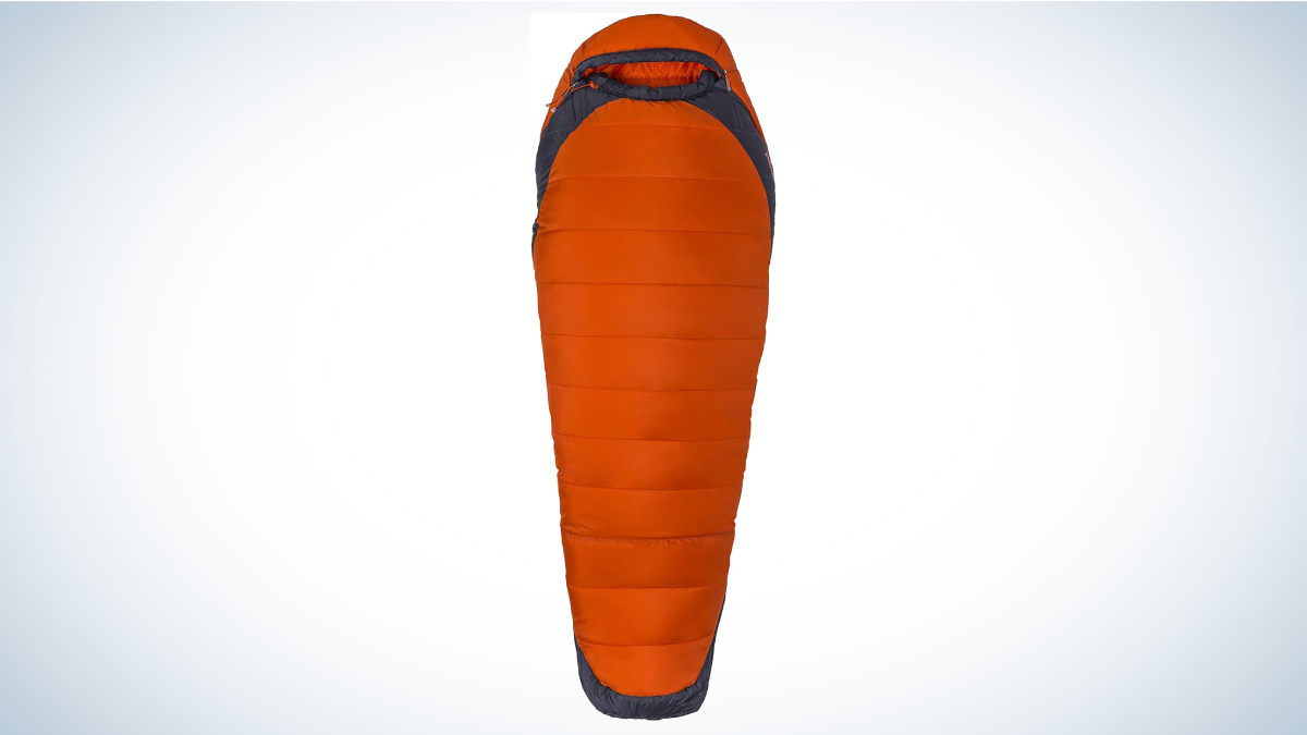 Marmot Trestles Elite Eco 0 Sleeping Bag on gray and white background