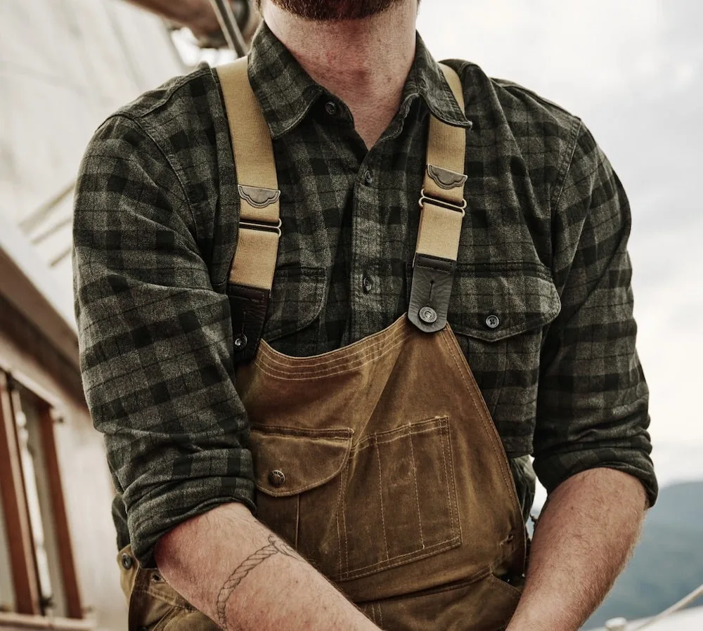 Man wearing Filson flannel Guide shirt