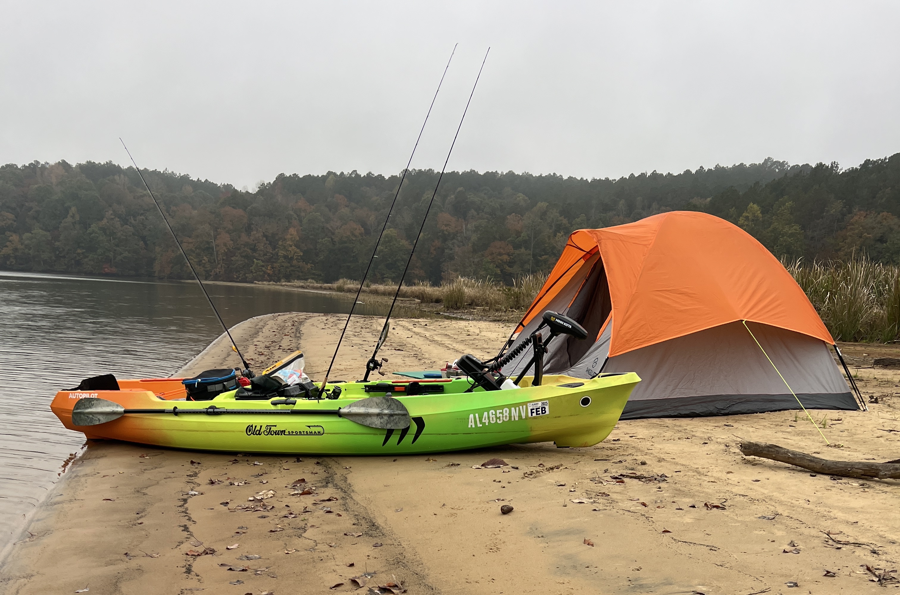 Kayak next to tent