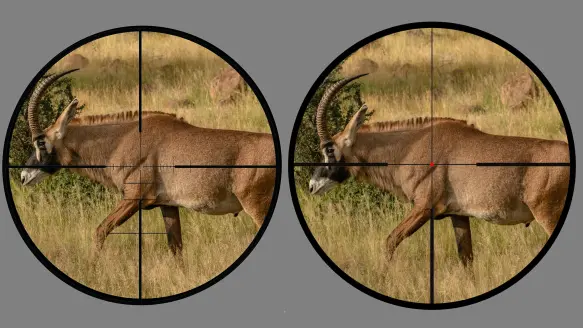 photo illustration showing ffp vs sfp scope reticles