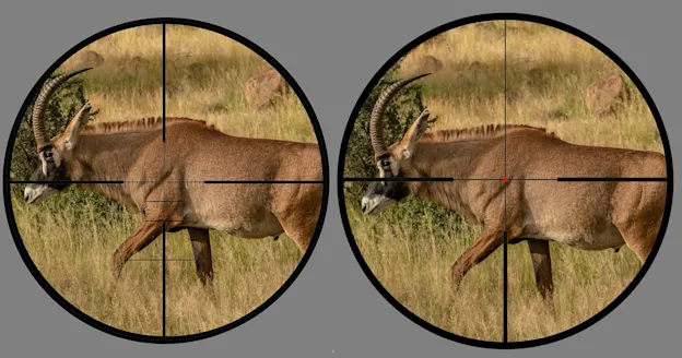 photo illustration showing ffp vs sfp scope reticles