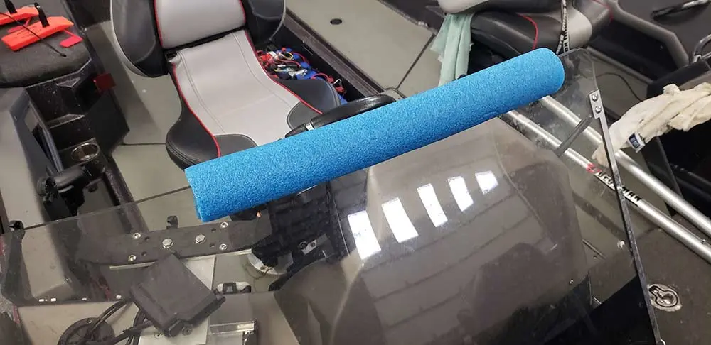 pool noodle on boat windshield