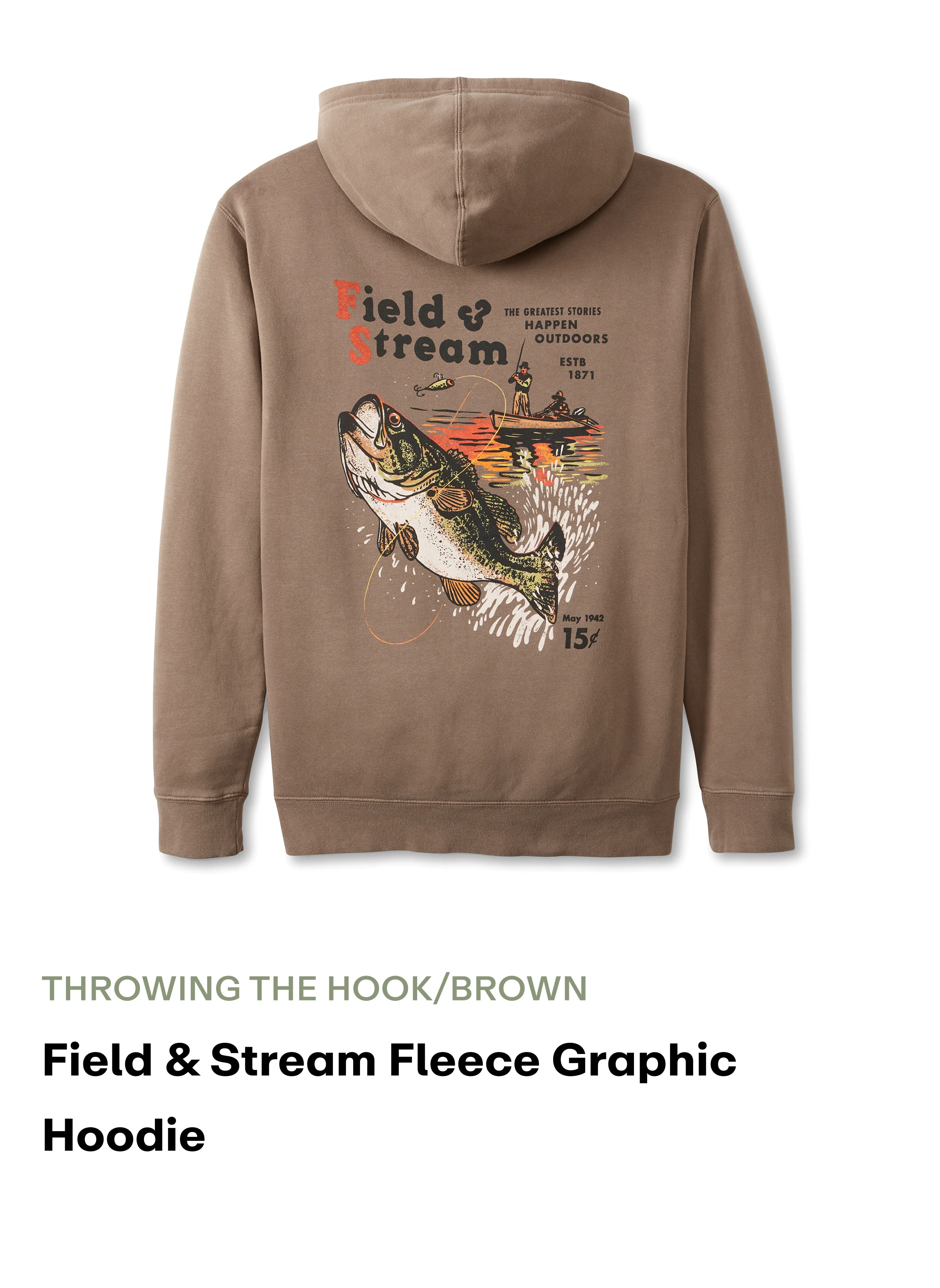 Field & Stream Fleece Graphic Hoodie - Throwing the hook/brown