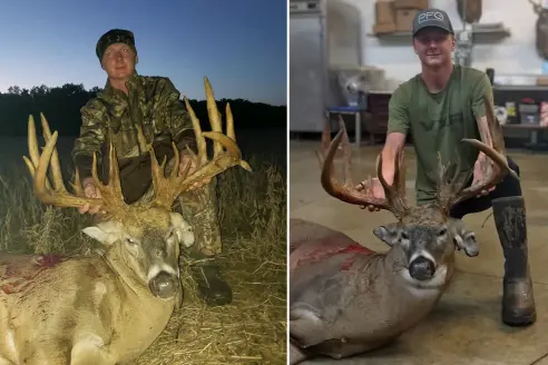 A young hunter poses with a trophy whitetail taken in northern Ohio. 