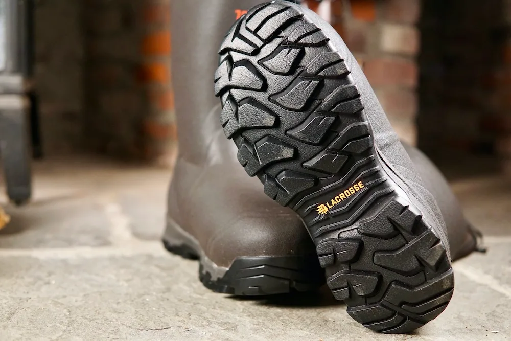 Sole of LaCrosse Alphaburly Pro Hunting Boots during testing