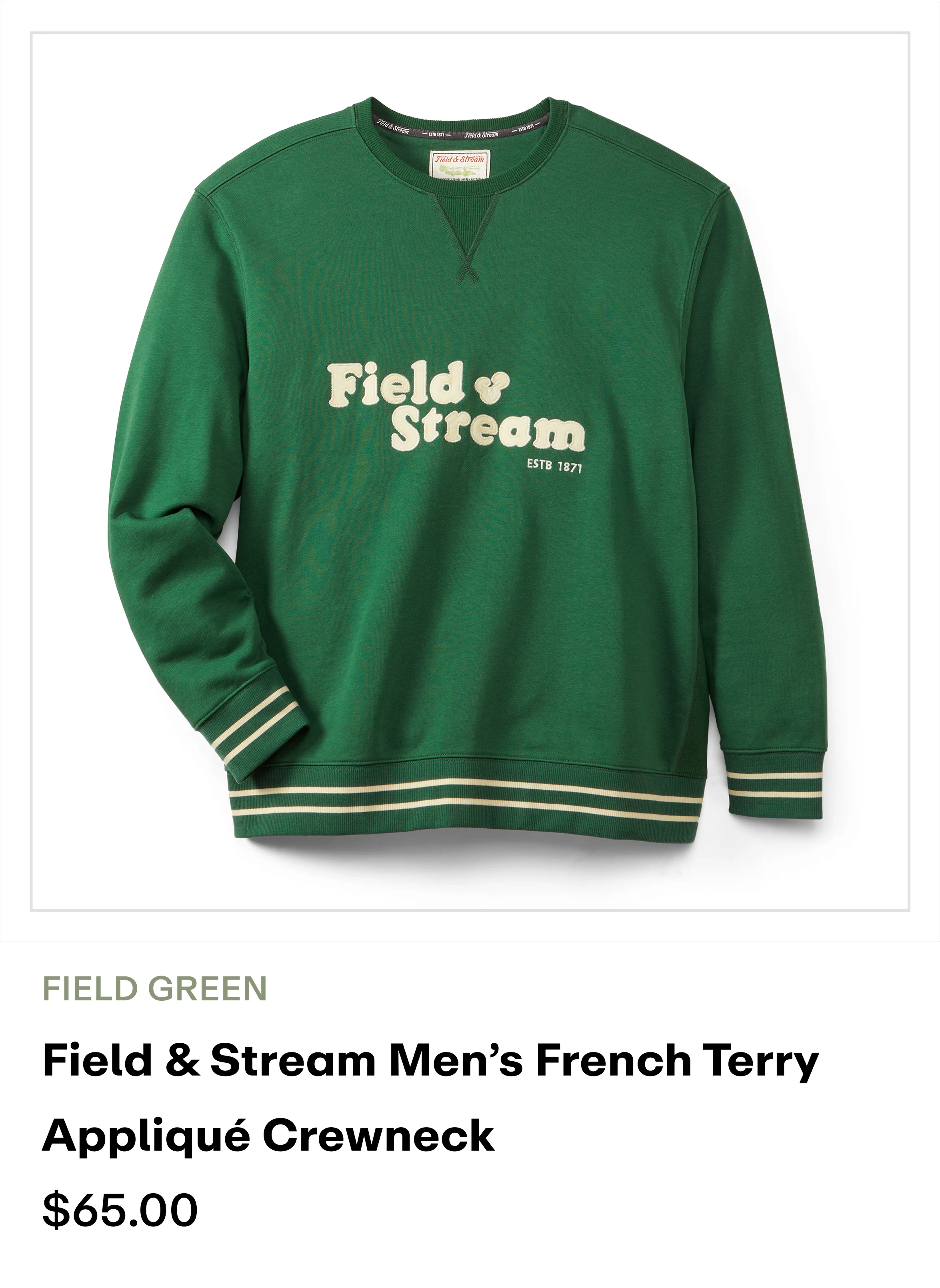 Field & Stream Men's French Terry Applique Crewneck - Field Green