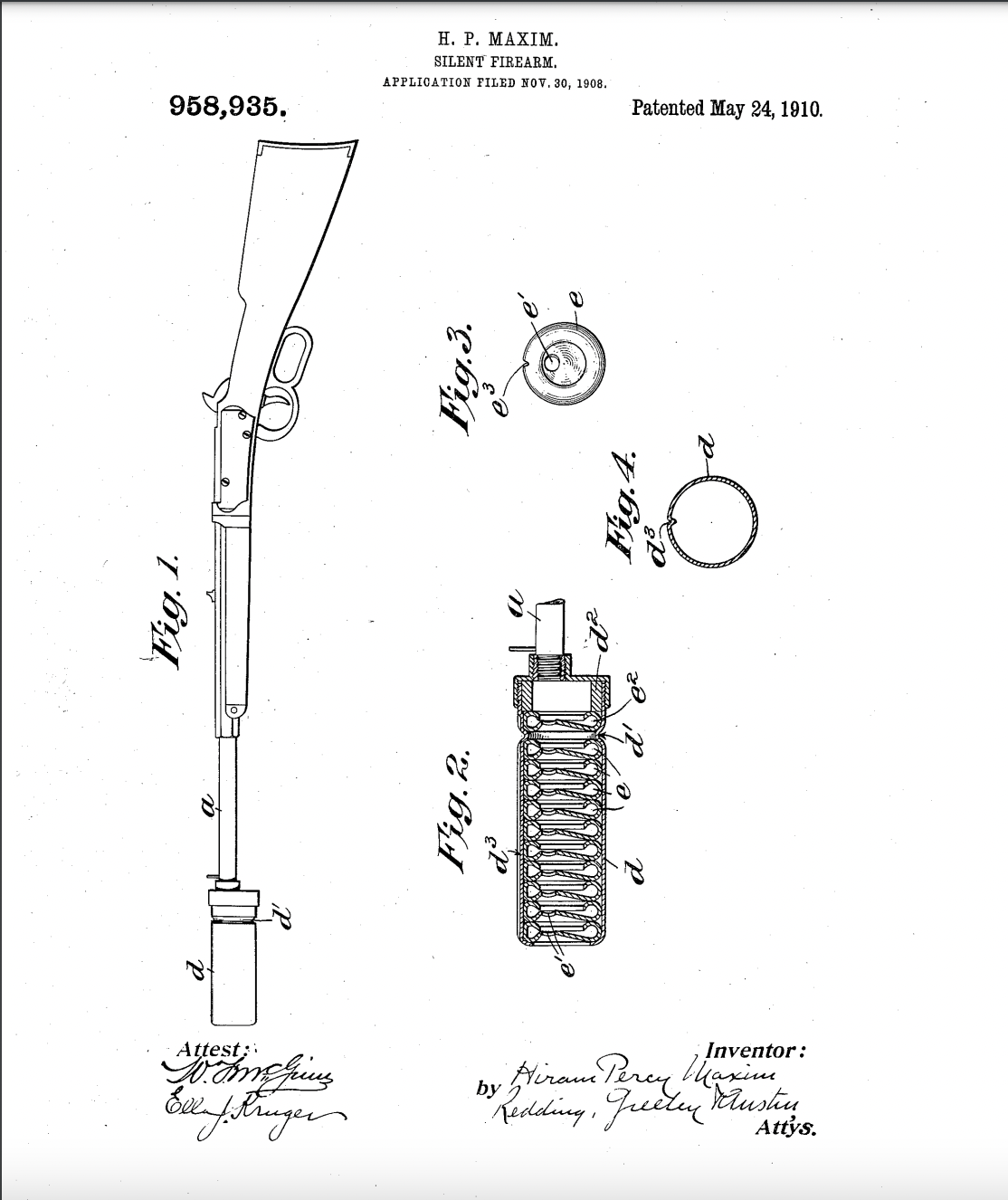 Hiram Percy Maxim's patent for a &quot;silent firearm&quot;