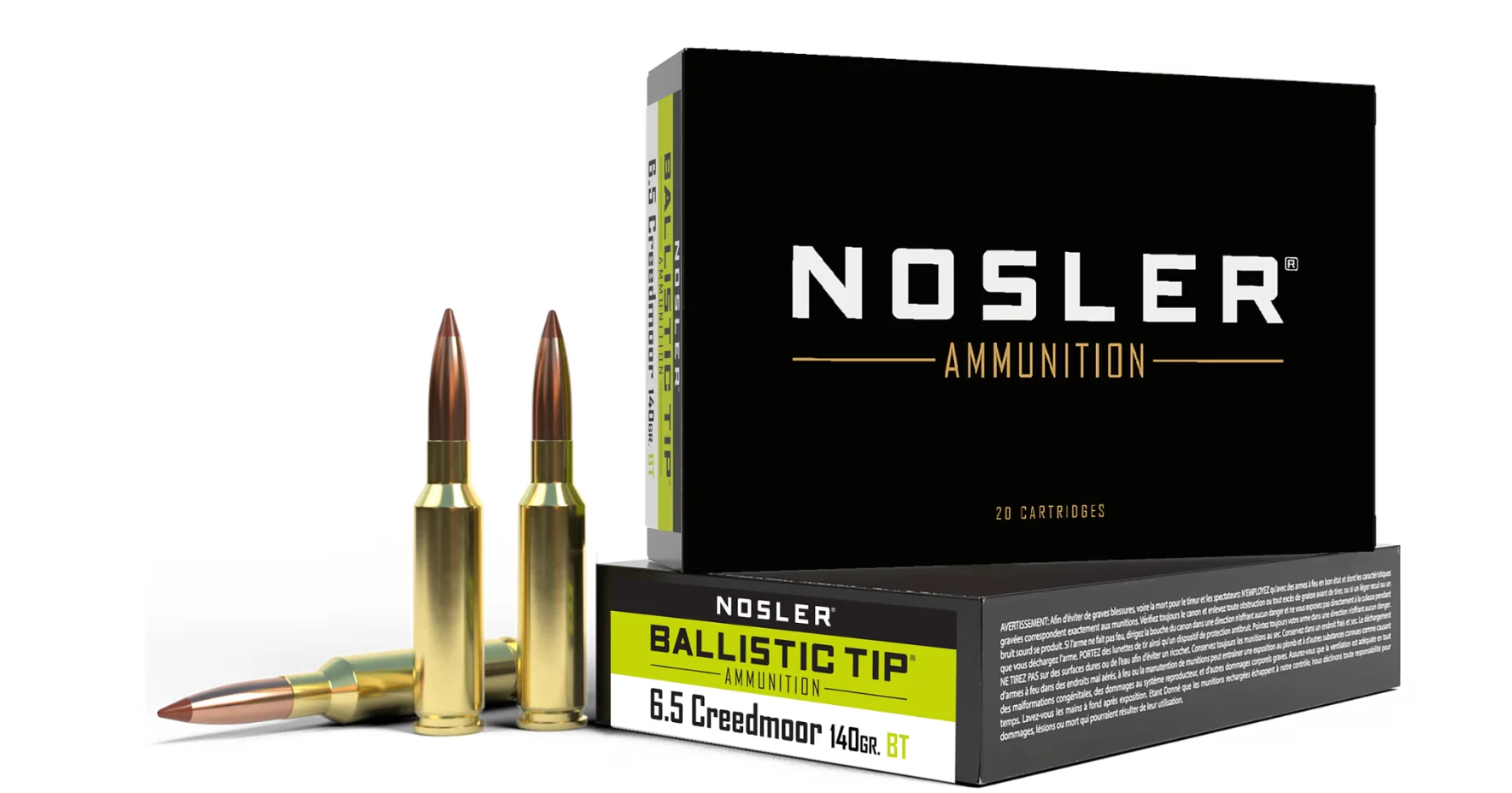 Nosler Ballistic tip ammo on a white background. 