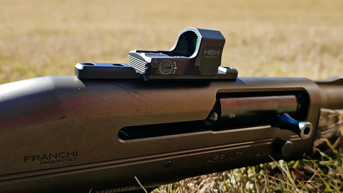 Hex Dragonfly Red Dot Sight mounted on shotgun