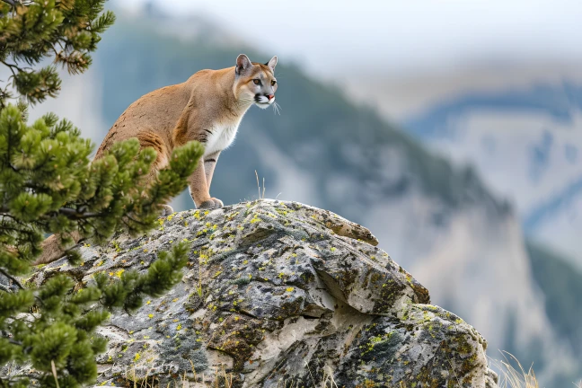 Mountain lion standing on cliff 