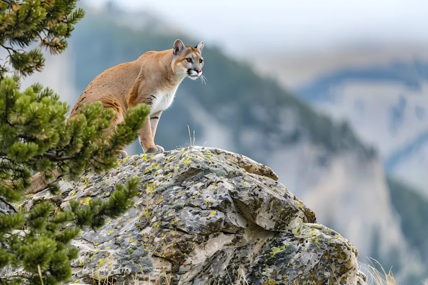 Mountain lion standing on cliff
