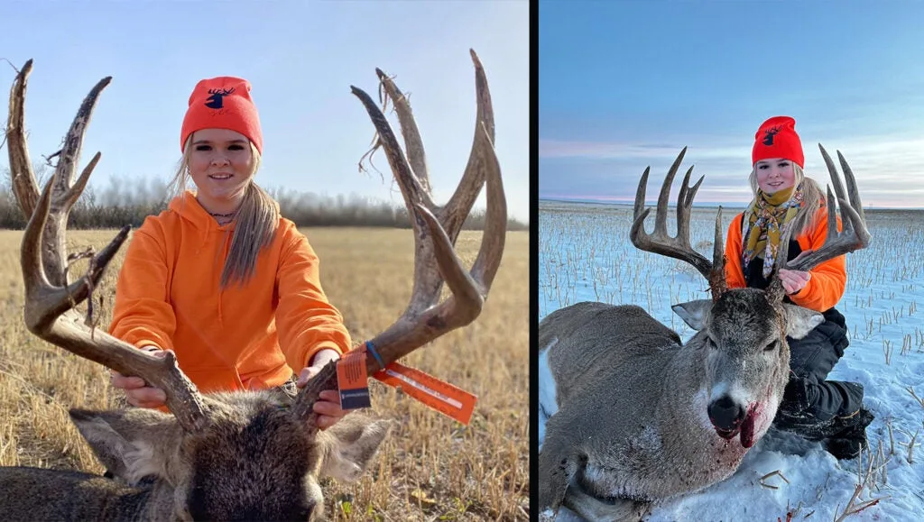 woman with two large bucks