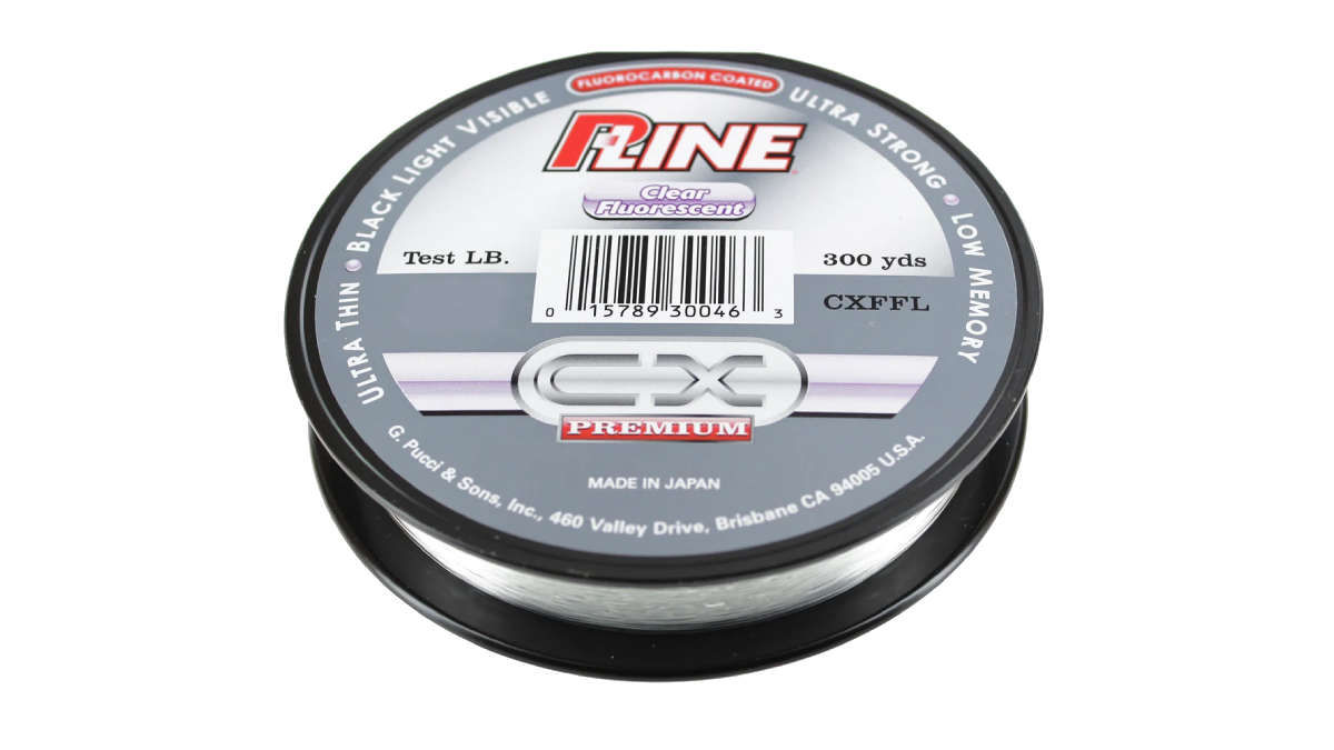 P-Line CX Premium Clear Fluorescent Fishing Line on white background