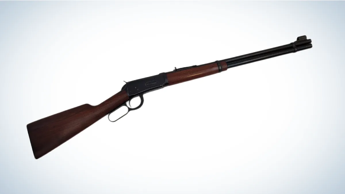 Winchester Model 1894 Lever Action Rifle on gray and white background