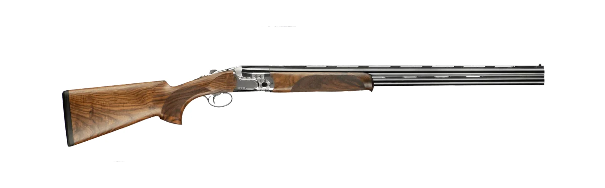 The new Beretta DT over-under shotgun on a white background. 