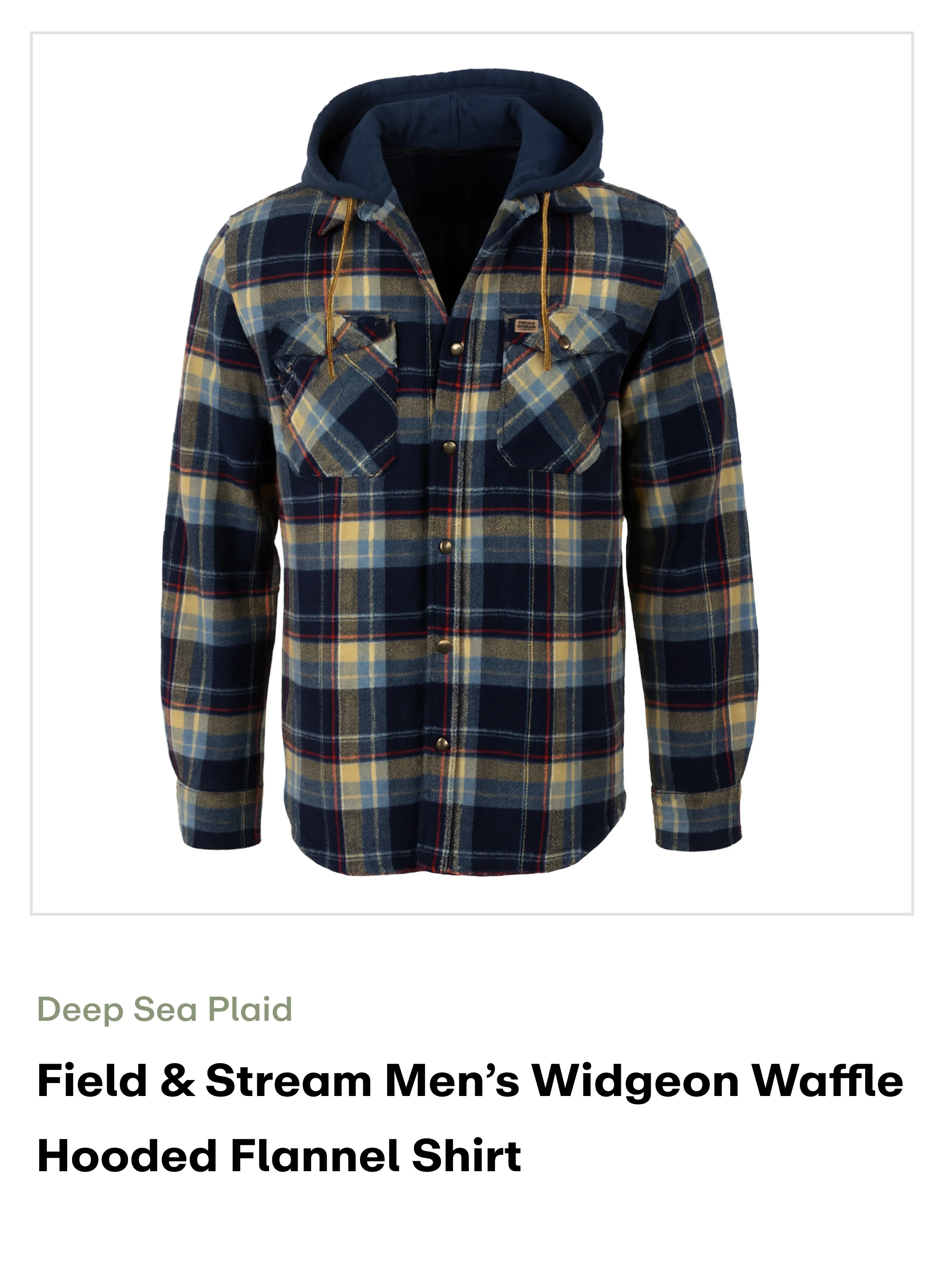 Amazon - Field & Stream Men’s Widgeon Waffle Hooded Flannel Shirt- deep sea Plaid