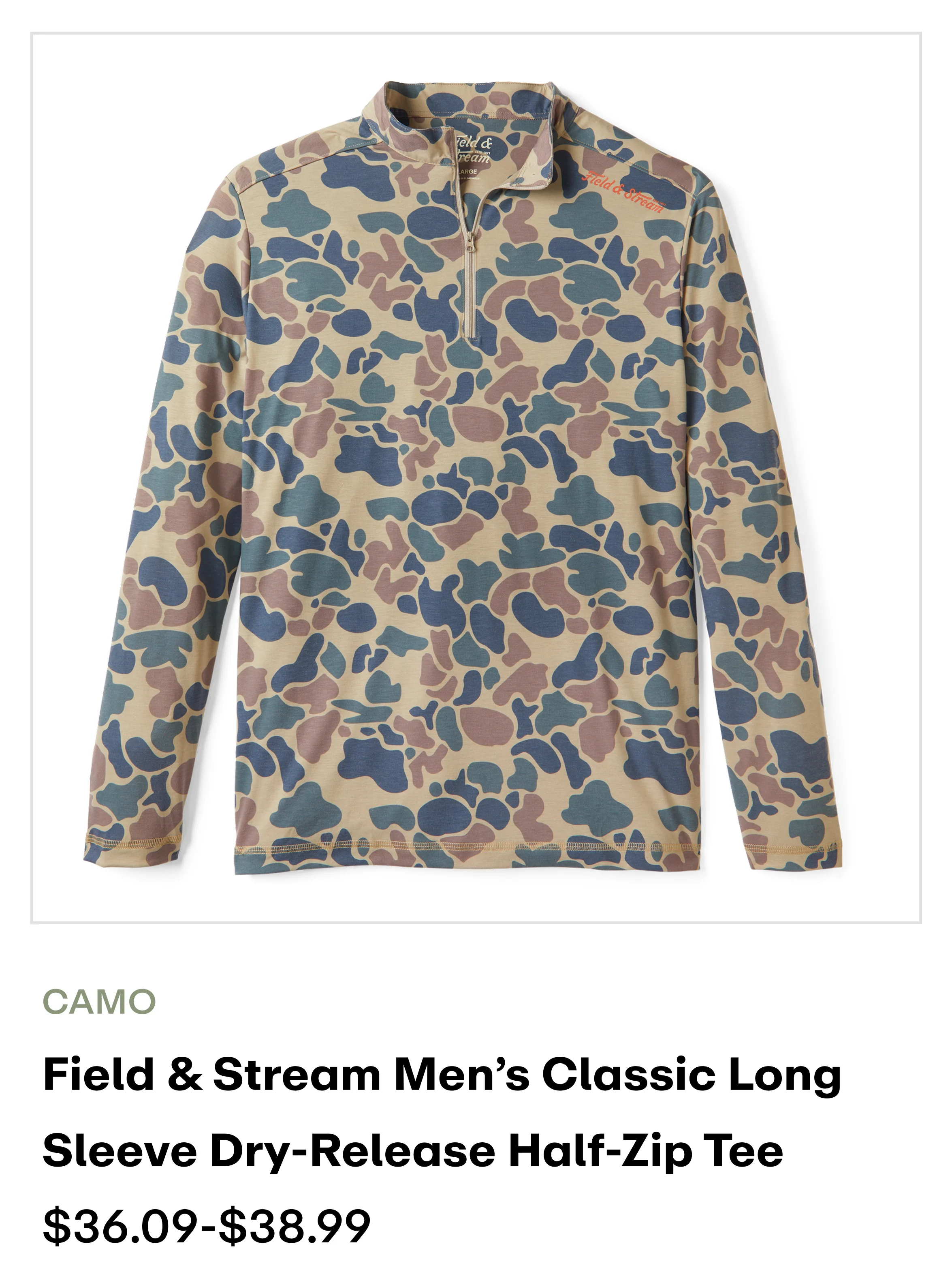  Performance Fishing - 1/4 zip Dry Release Long Sleeve Top - Camo
