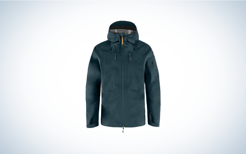 Fjallraven Keb Eco-Shell Jacket on blue and white background