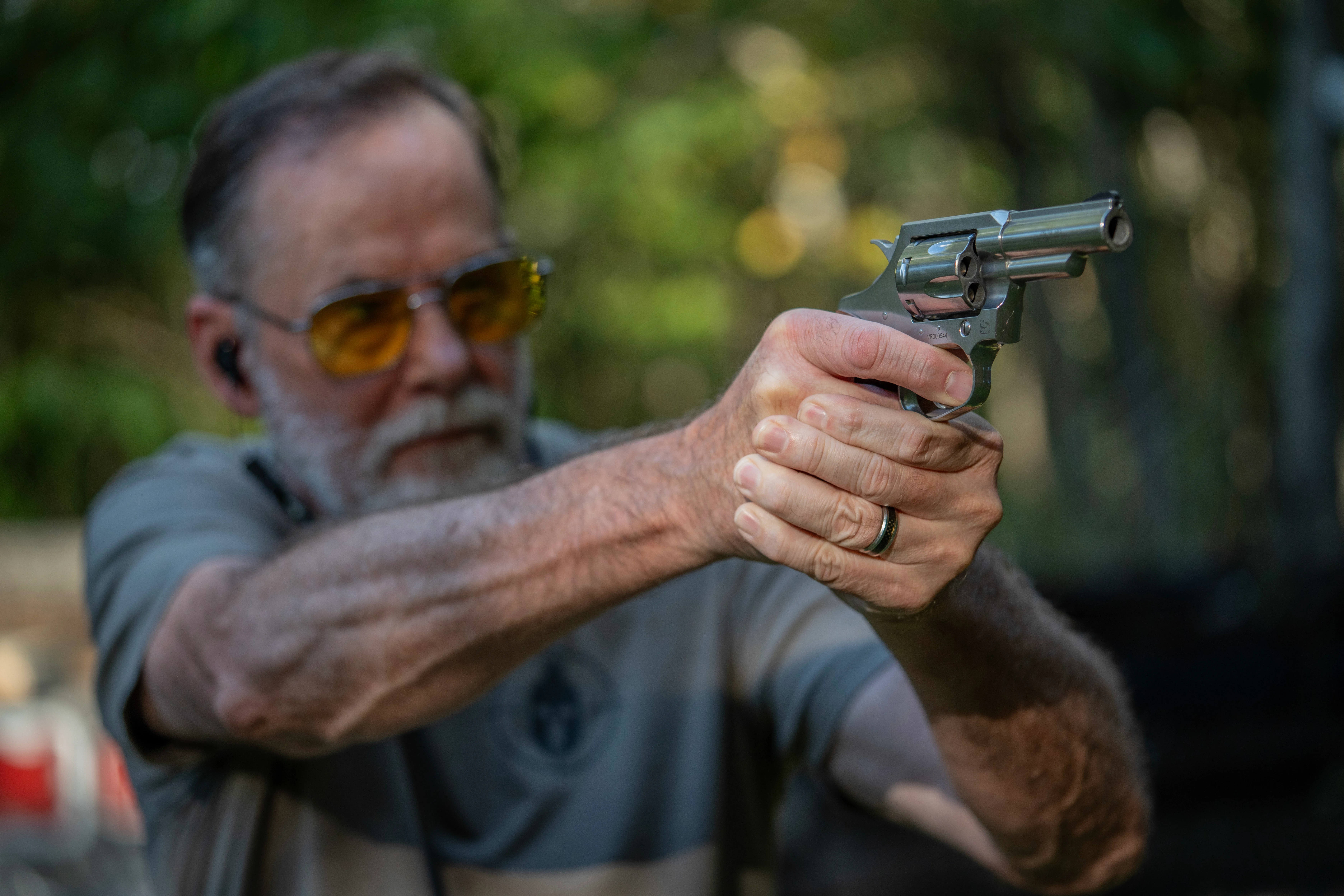 A shooter test fires a Colt Viper revolver on the range. 