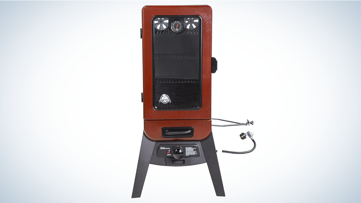 Pit Boss Analog Electric Smoker on gray and white background