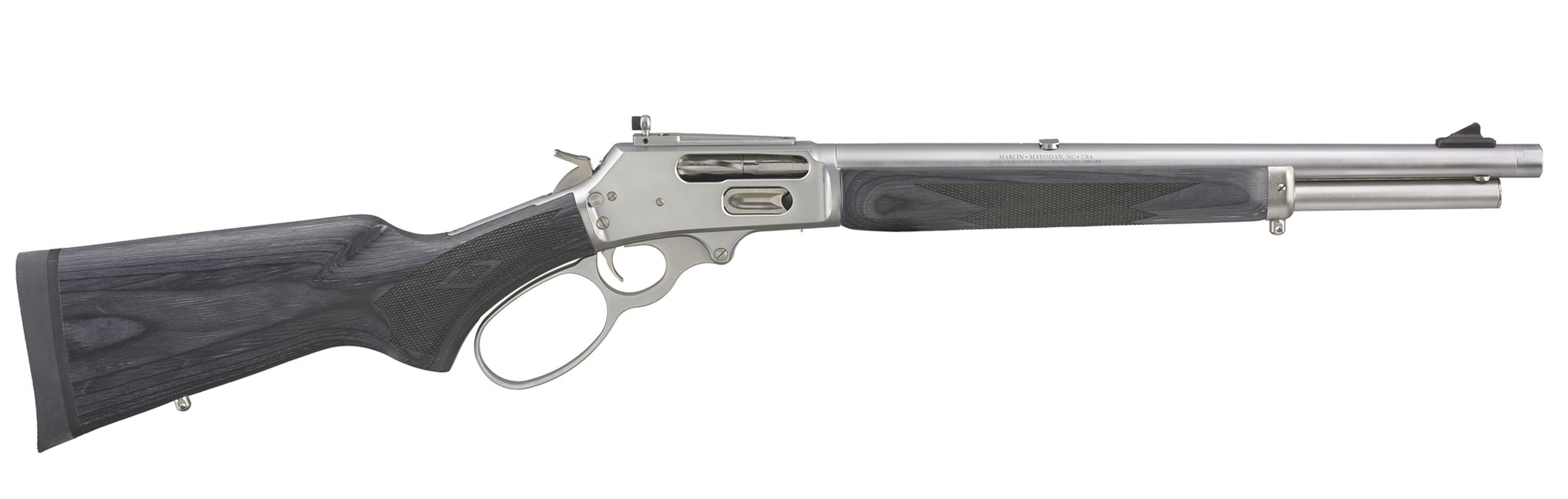 Marlin 1895 Trapper lever-action rifle on a white background. 