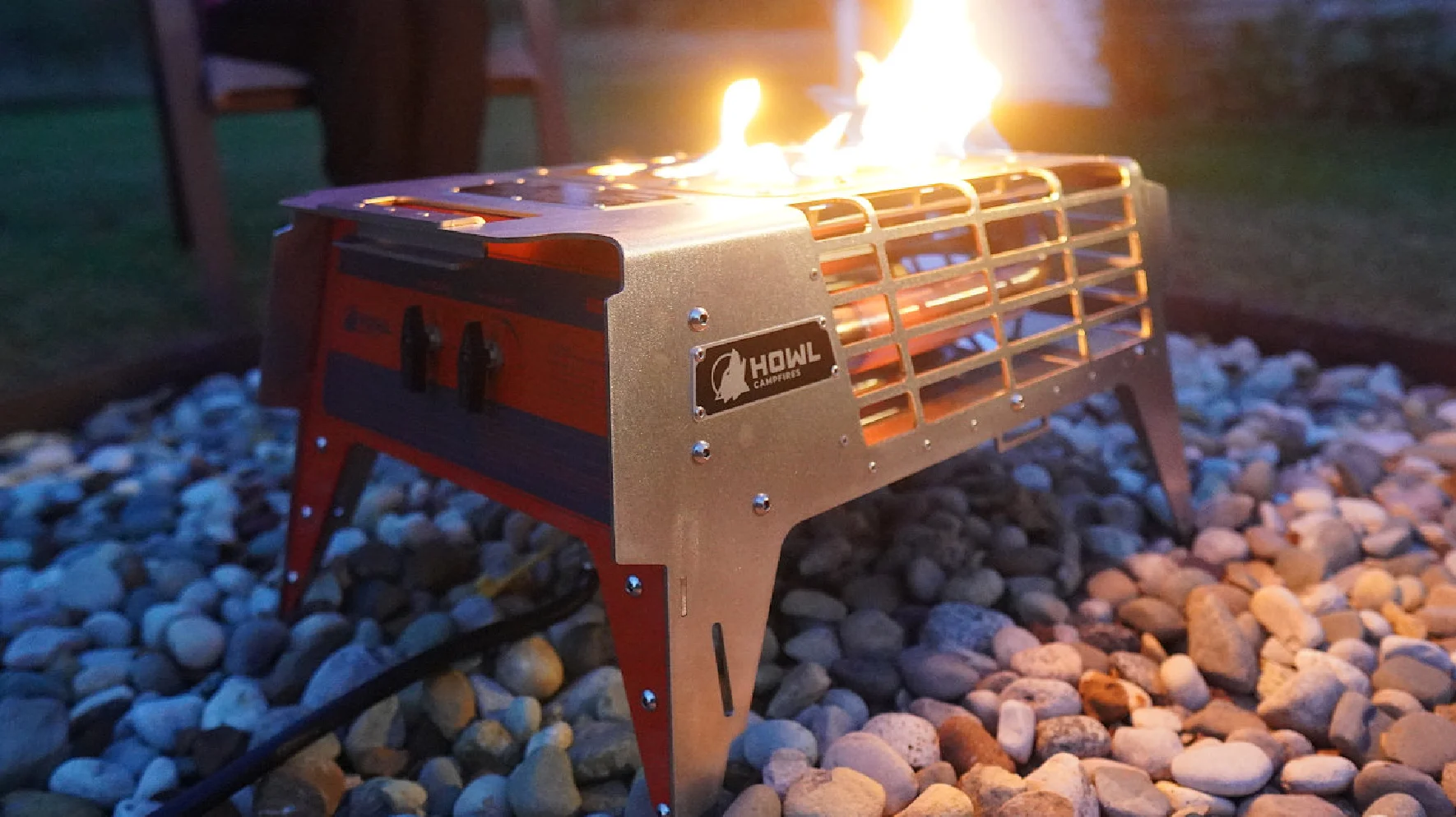 Howl R4 Campfire Fire Pit lit during testing