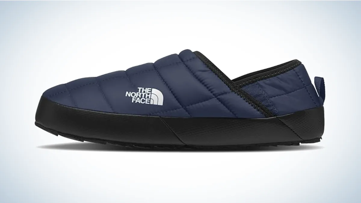 The North Face Thermoball Traction Mule on gray and white background