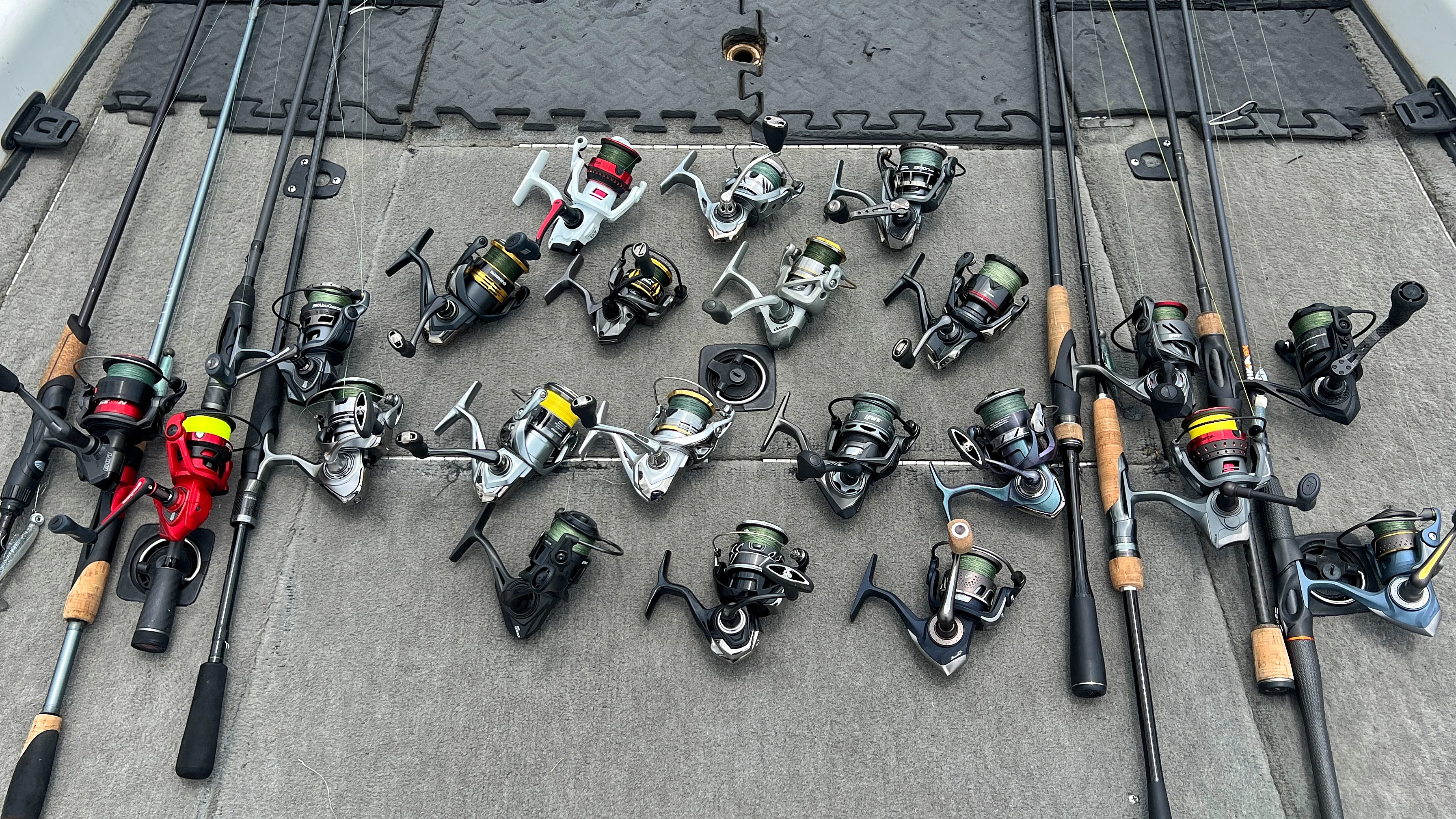 Spinning reels on deck of boat