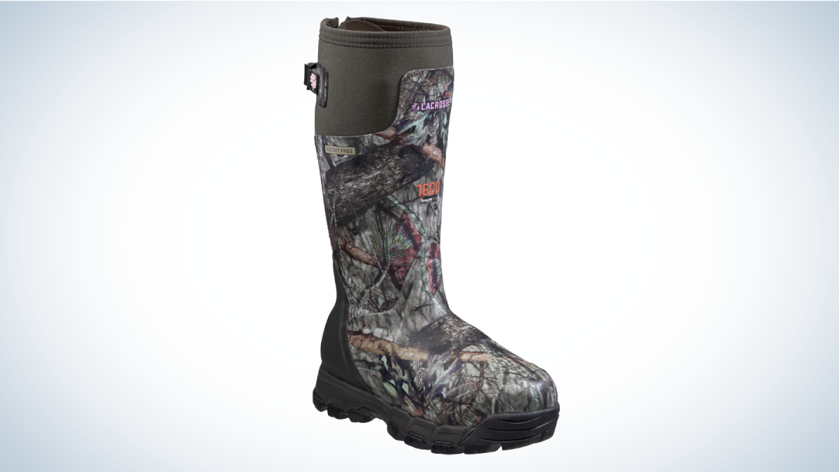 LaCrosse Women's Alphaburly Pro Hunting Boots on gray and white background