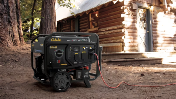 Cabela's Outdoorsman Series Dual Fuel Generator powering up log cabin