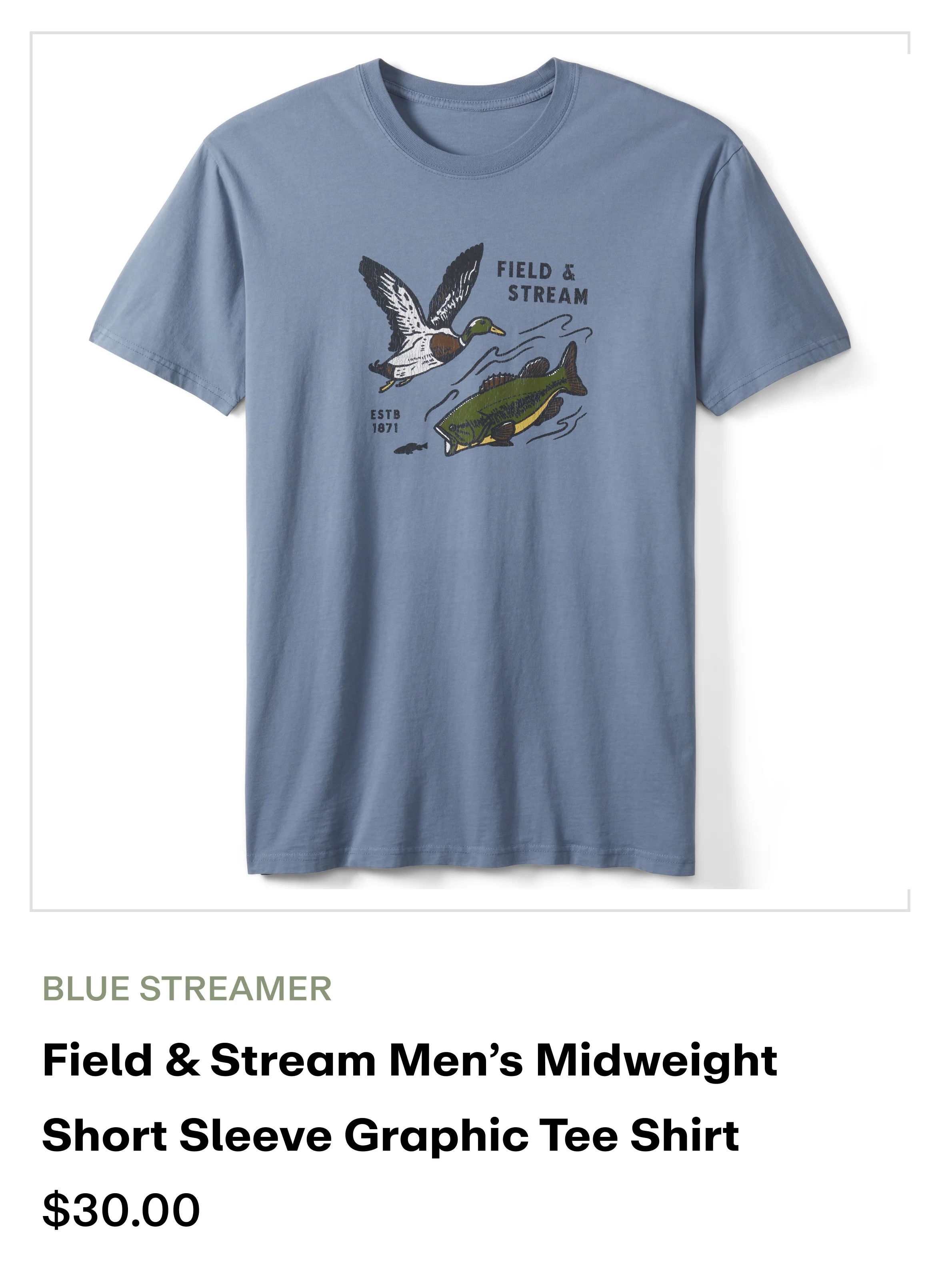 Field & Stream Men's Midweight Short Sleeve Graphic Tee Shirt - Blue Streamer