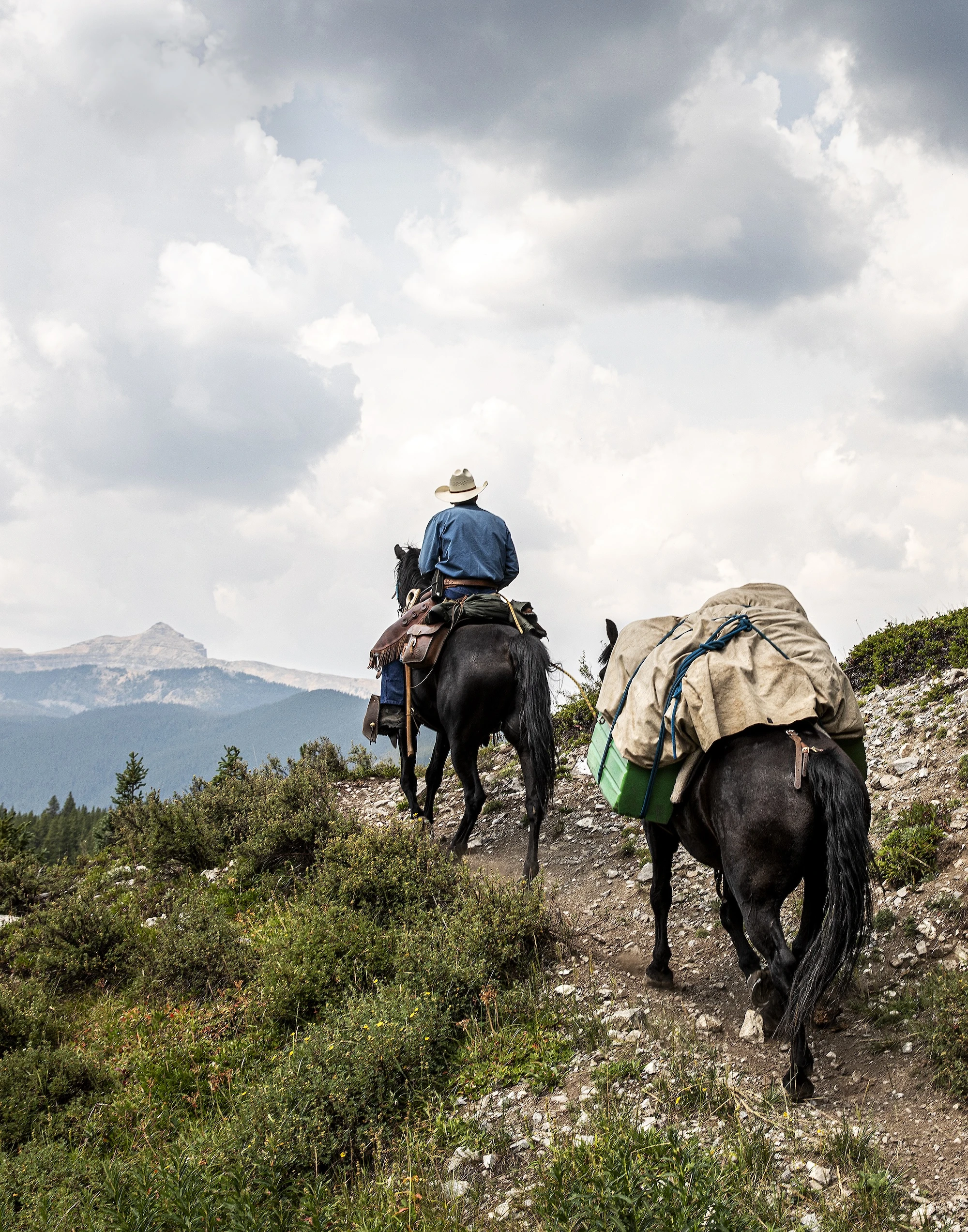 cowboy-riding-horse-along-ridge