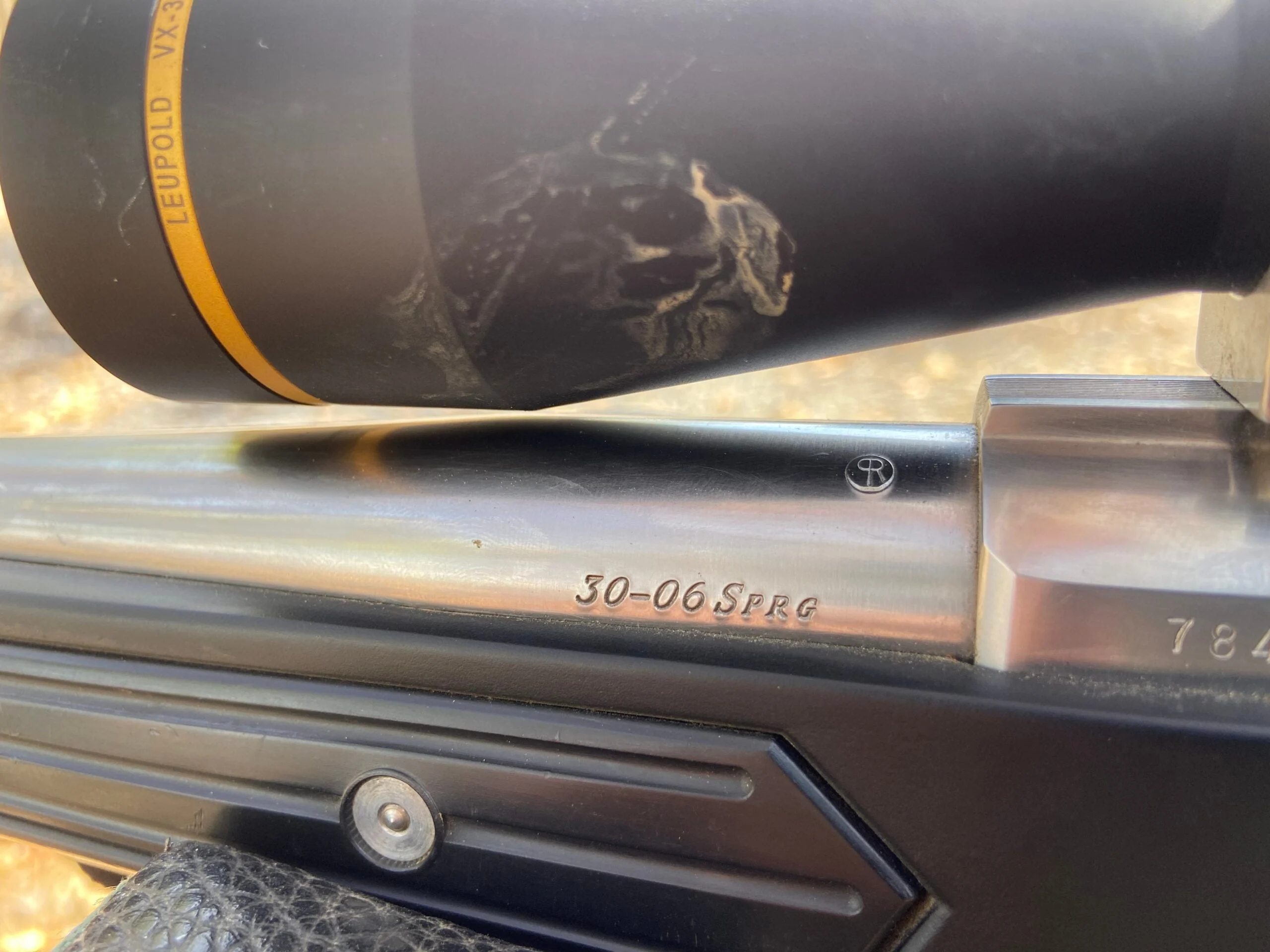 Close-up look at the barrel markings on a Ruger M77 Mark II.