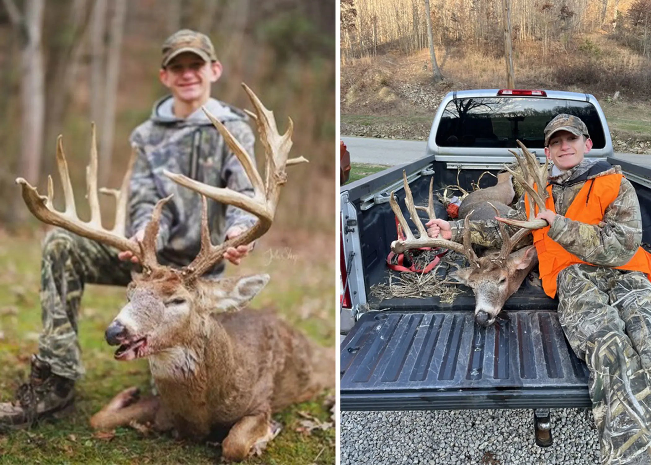 A young hunter with his 240-inch buck from the 2024 Ohio deer season. 