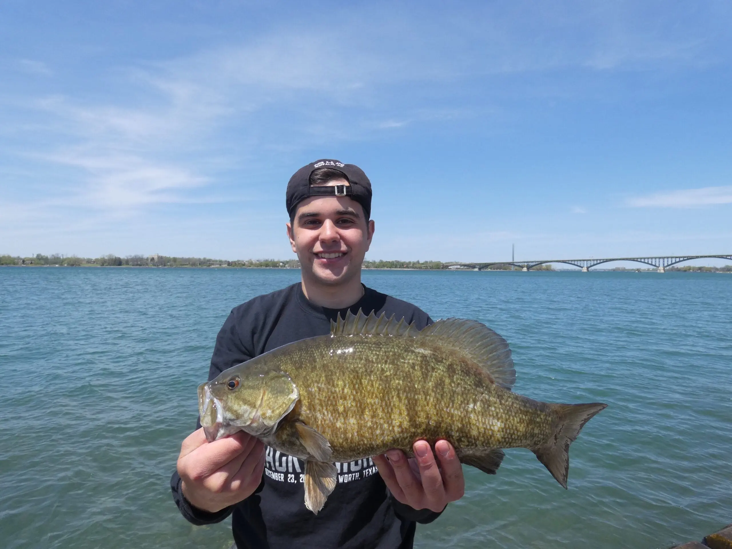 An angler with a big smallmouth caught on a ned rig.