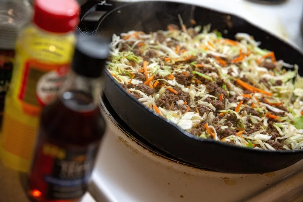 Cooking ground venison for egg rolls