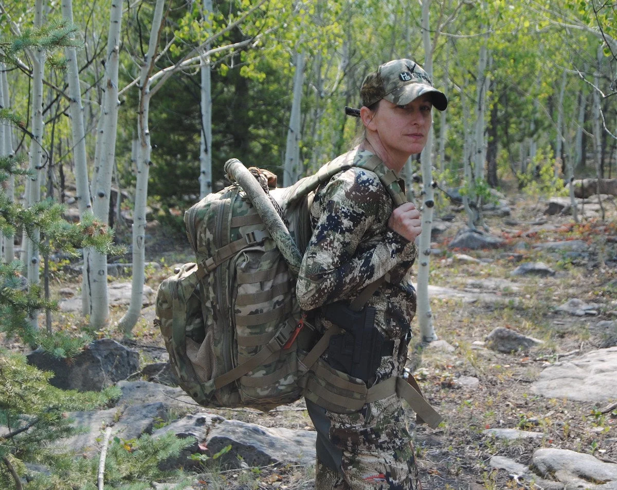 Female hiker wearing 5.11 Rush 72 2.0 backpack