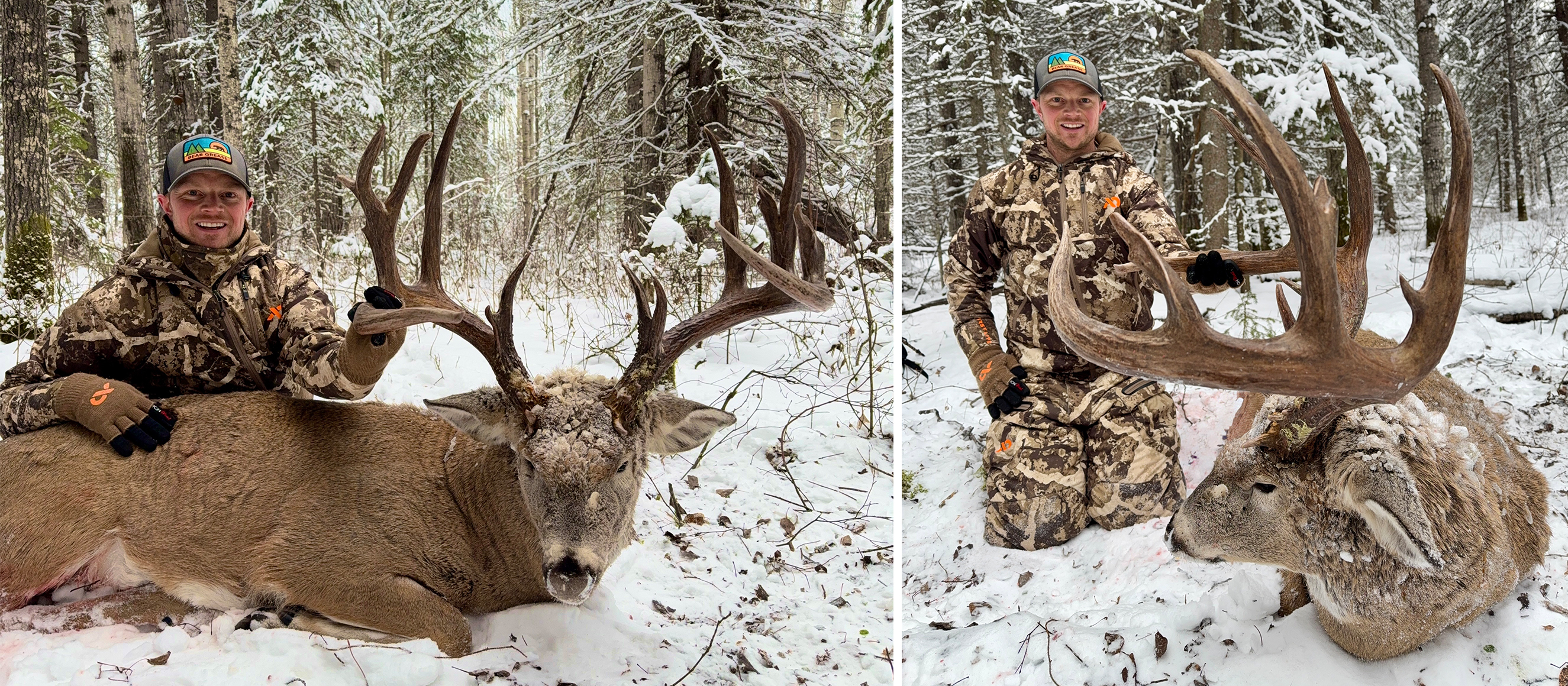A hunter poses with a trophy whitetail buck taken in Alberta. 