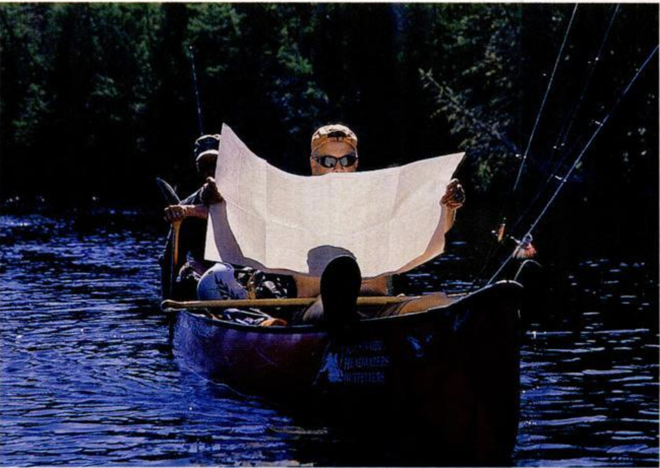 Studying the map, the author plots his route down the Brunswick River.