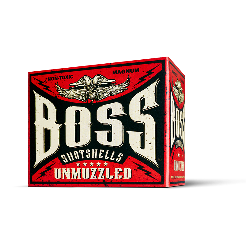 A box of boss shotgun shells on a black background.