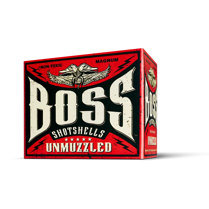 A box of boss shotgun shells on a black background.