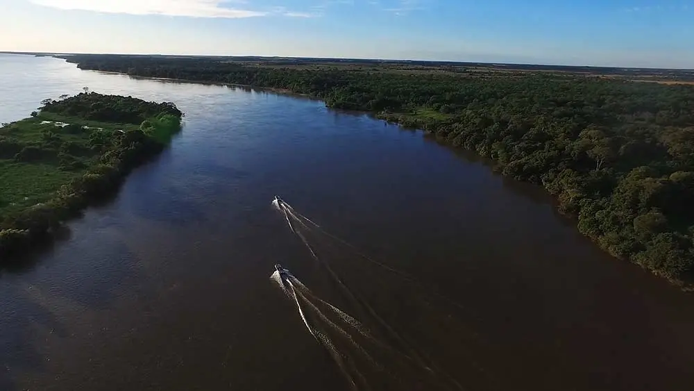 aerial view of two boats on the parana river