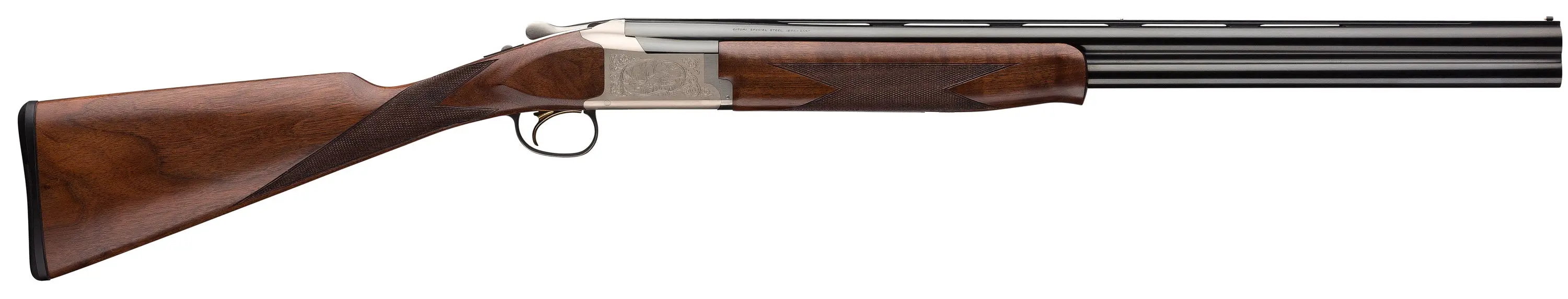 Browning Citori 725 Superlight Feather over-under shotgun on white background. 