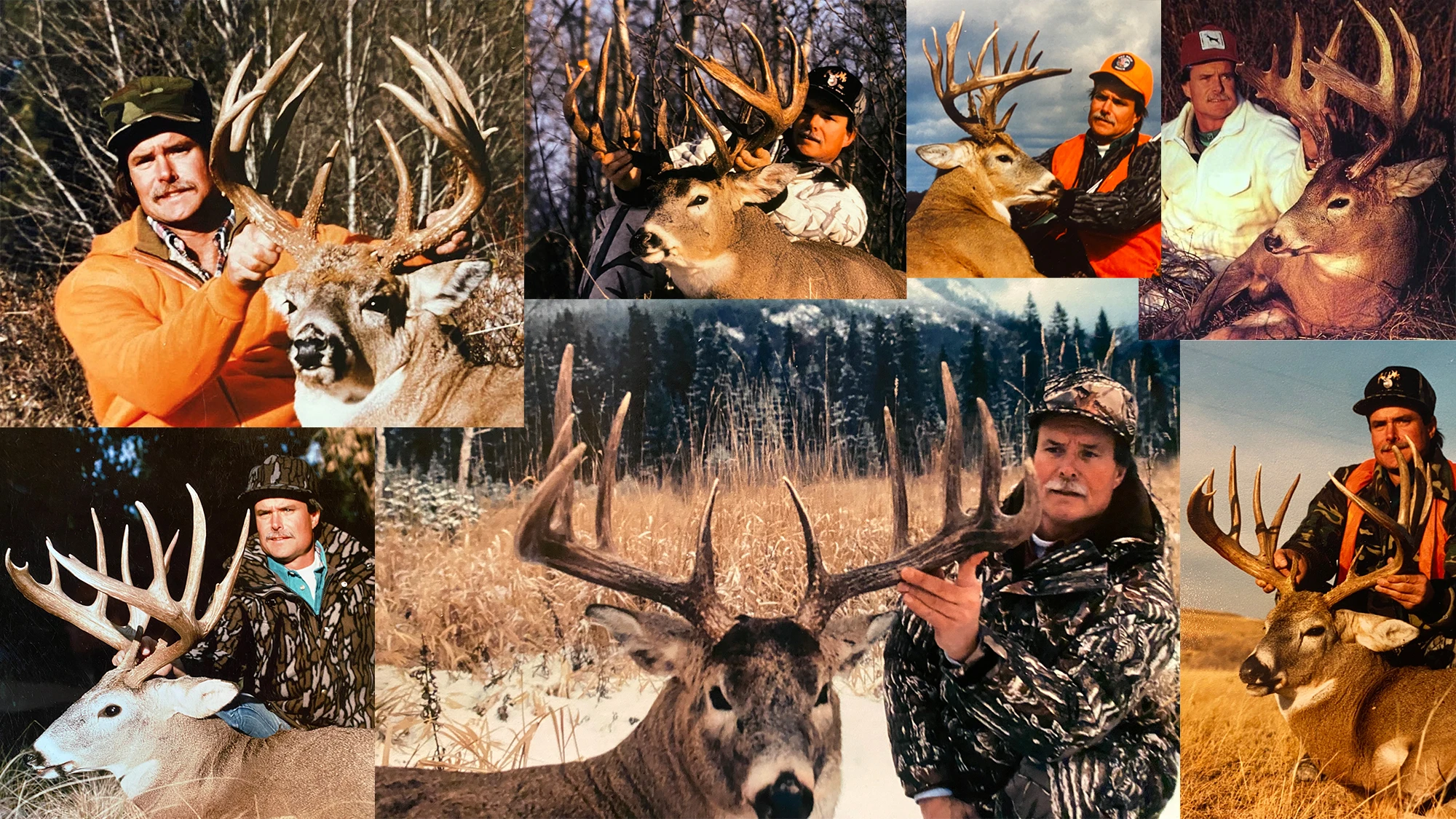 Co-founder of North American Whitetail magazine Dick Idol with a collection of big bucks. 