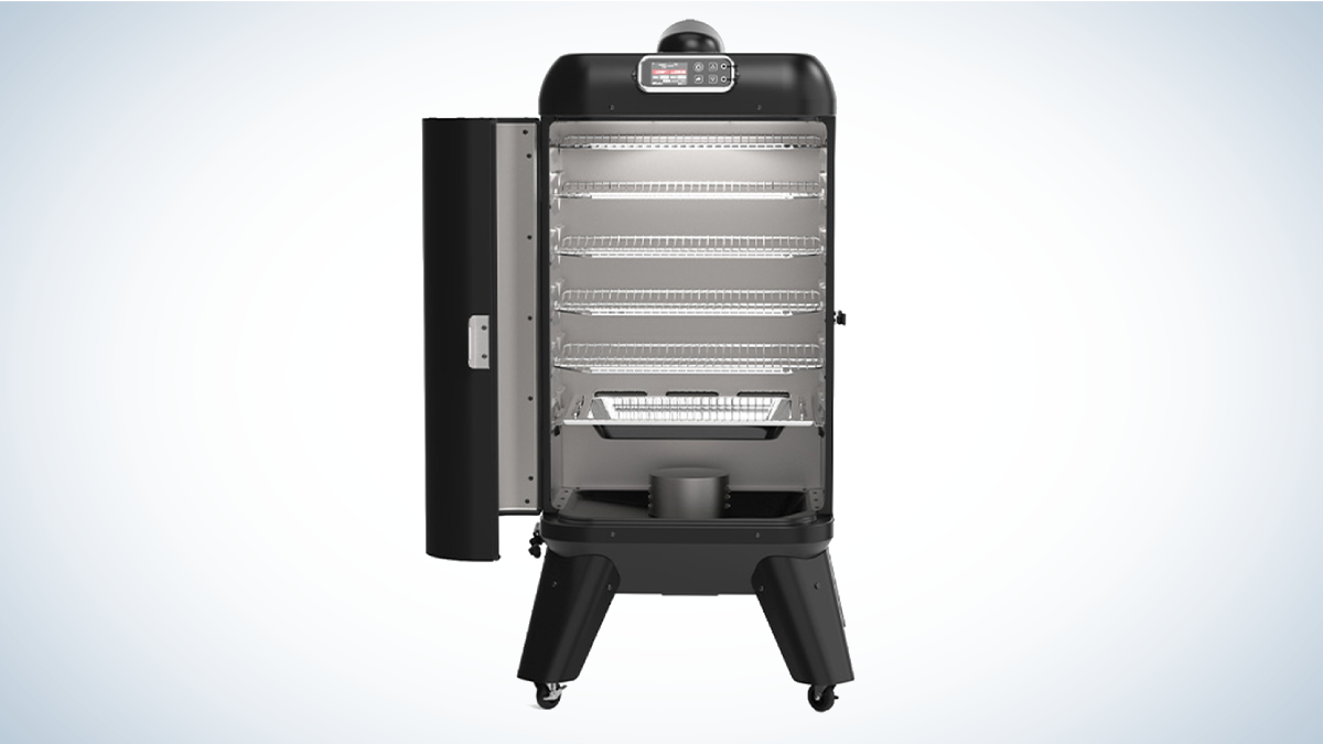 Grilla Mammoth Vertical Pellet Smoker on gray and white background