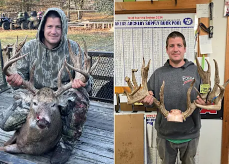 A Pennsylvania hunter poses with a trophy whitetail buck. 