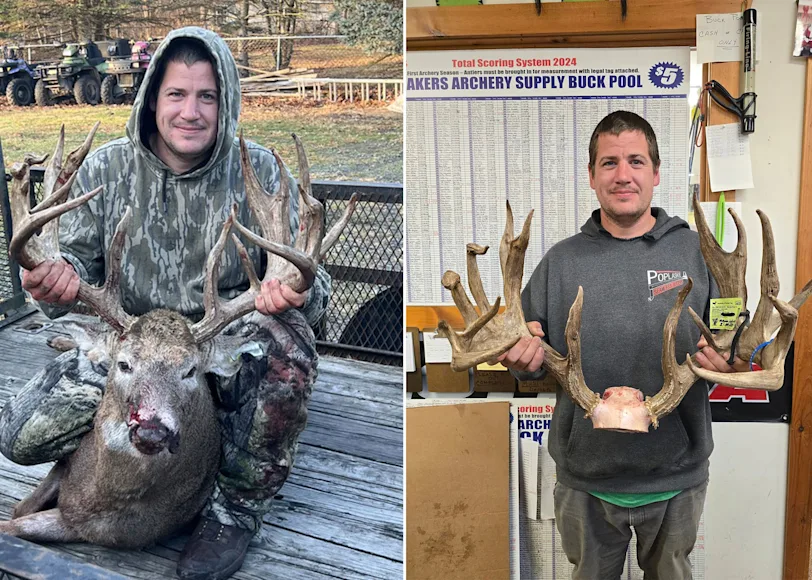 A Pennsylvania hunter poses with a trophy whitetail buck.