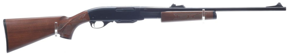 A Remington Model 7600 pump-action rifle on white background